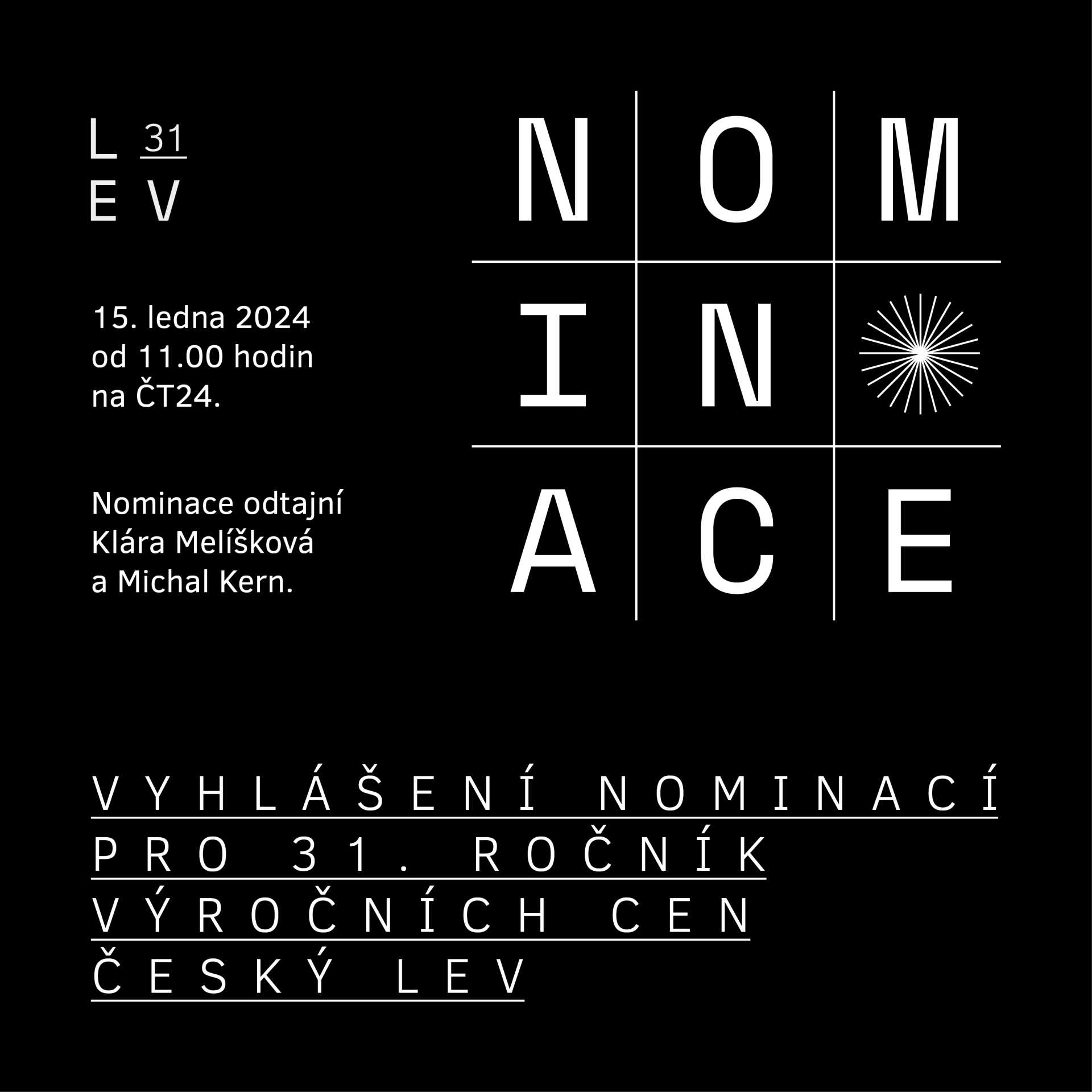 Zveřejnění nominací 31. Český lev 